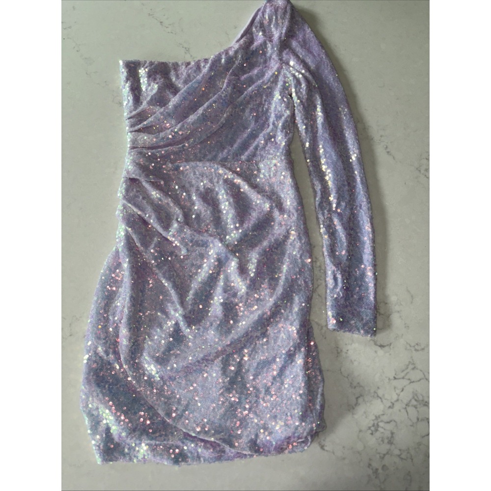 Windsor Party‎ Mini Dress One Shoulder Purple Sequin Lined Dress Haley Small
